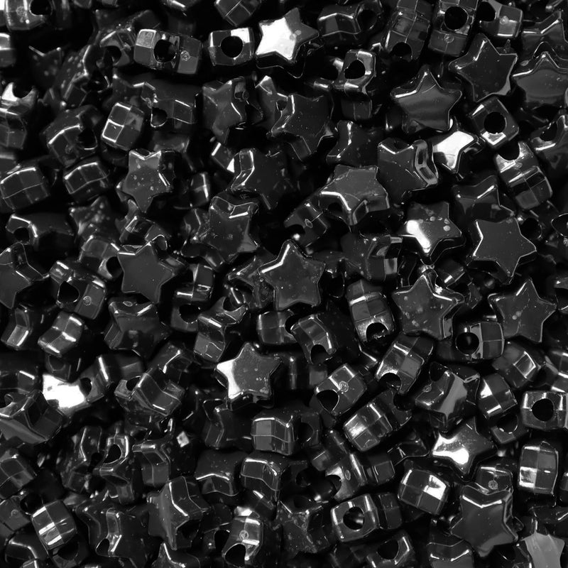 BeadExplosion Star Beads Black Opaque 13mm Pony Beads Large Hole Made in USA (B07859) - Image 1